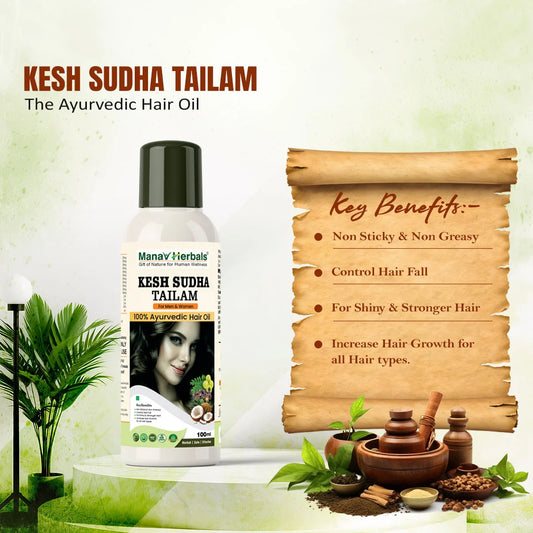 Kesh Sudha Tailam Kit, incuding 100ml Pure Ayrvedic Hair Oil With 30 Ayurvedic Capsules For Strong & Healthy Hair For Men & Women
