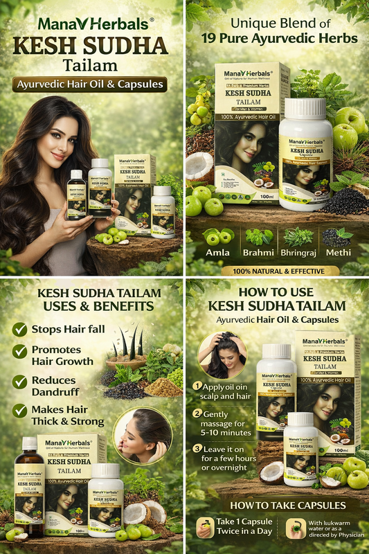 Kesh Sudha Tailam Kit, incuding 100ml Pure Ayrvedic Hair Oil With 30 Ayurvedic Capsules For Strong & Healthy Hair For Men & Women